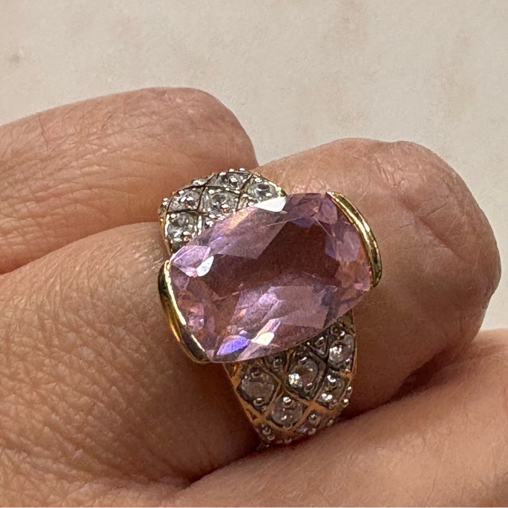 Kunzite & CZ, set in Gold Ring
